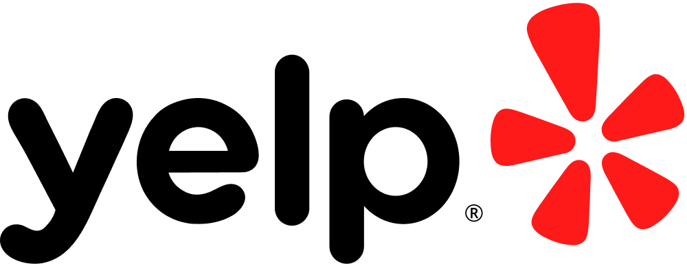 Red logo with starburst design