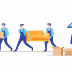 Eco friendly moving services team lifting a couch